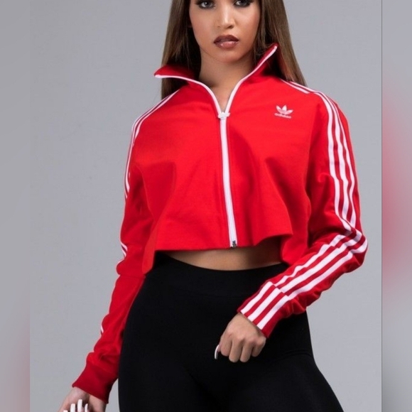 adidas red crop jacket